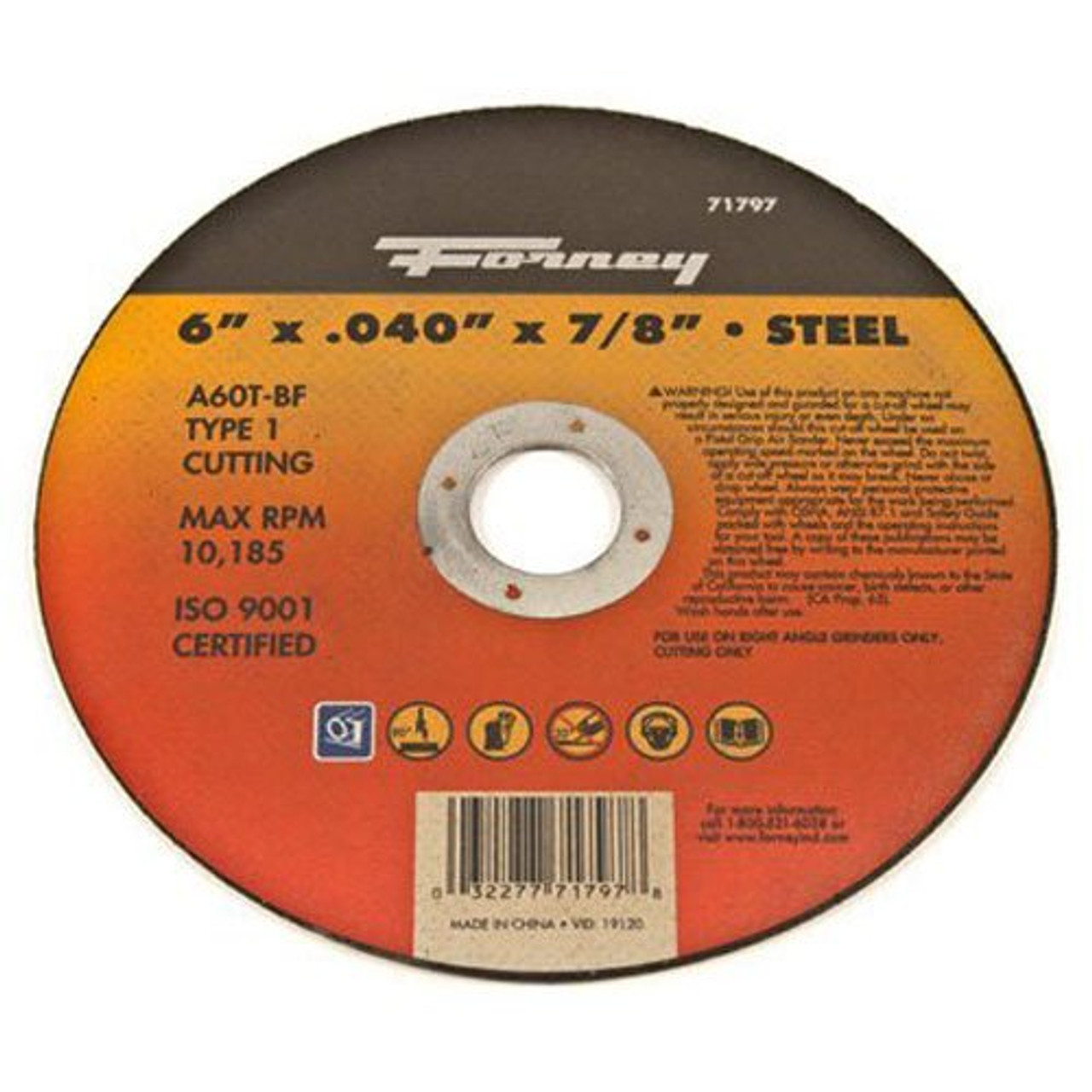 Forney 71797 Cut-Off Wheel with 7/8-Inch Arbor, Metal Type 1, A60T-BF, 6-Inch-by-0.040-Inch