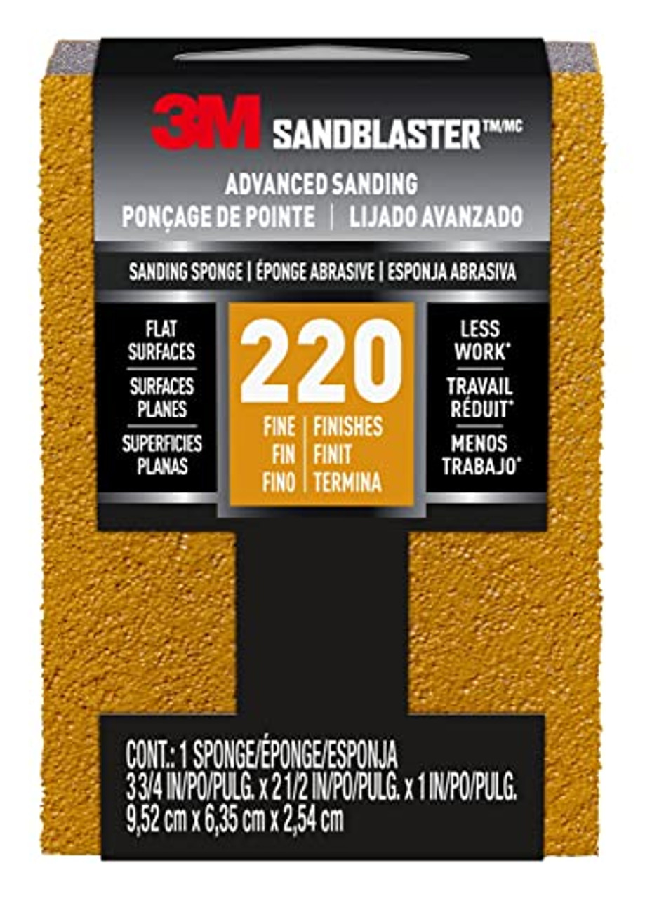 SandBlaster 20907-220 3M Sanding Sponge, 3.75 x 2.5 x 1-Inch, Gold