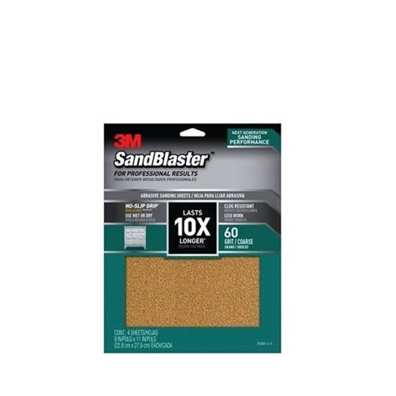 3M 20060-G-4 Sandpaper with No-Slip Grip, 11" x 9"