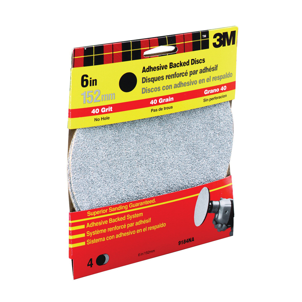 3M 9184 Sanding Disc, 6 in Dia, Coarse, Adhesive Backing