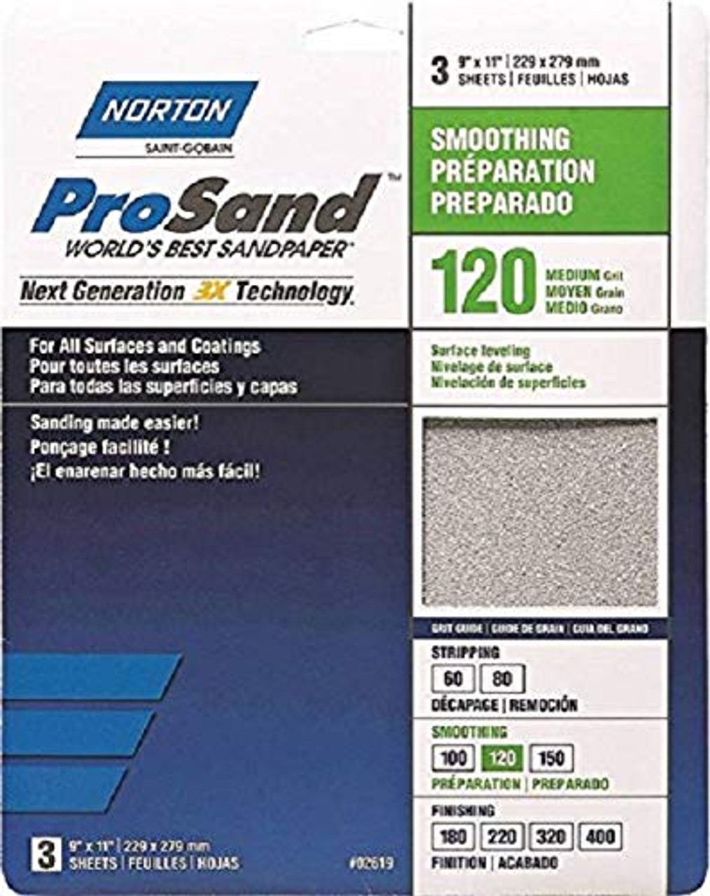 Norton Co. 2619 Norton 02619 3X Handy Aluminum-Oxide Sandpaper 120 Grit, 9 x 11-Inch,1-Pack