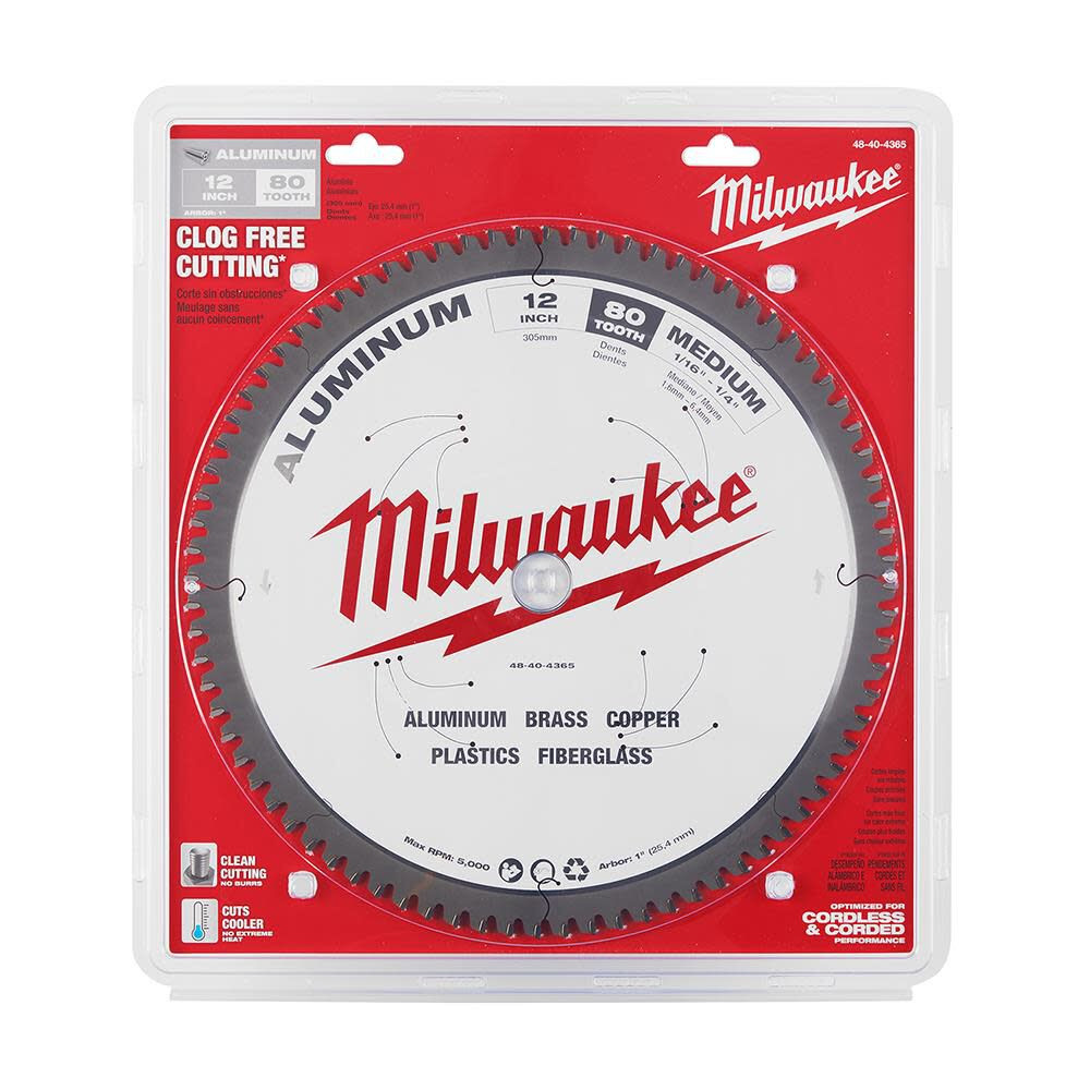 Milwaukee 48-40-4365 Medium Aluminum Circular Saw Blade, 80T x 12"