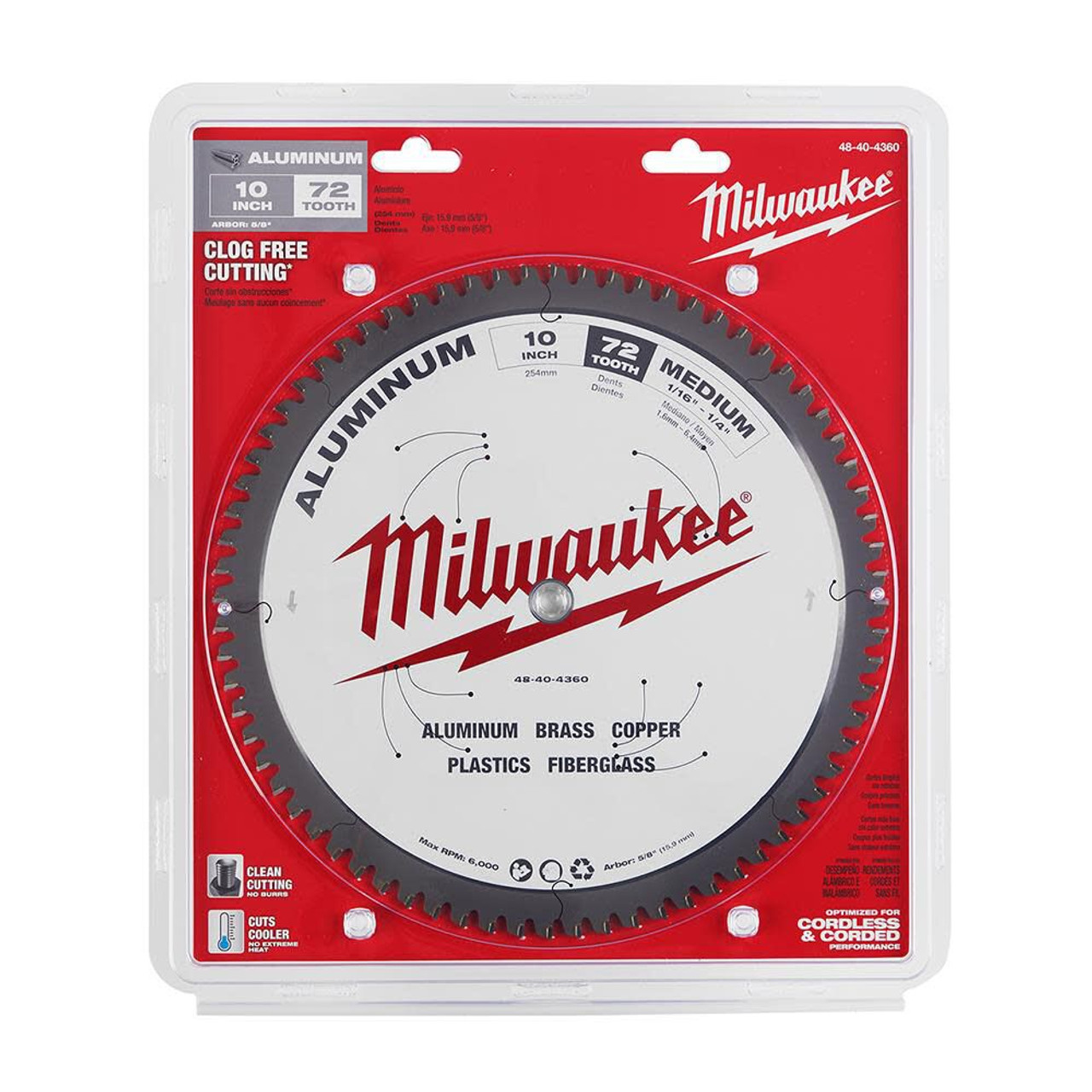 Milwaukee 48-40-4360 Medium Aluminum Circular Saw Blade, 72T x 10"