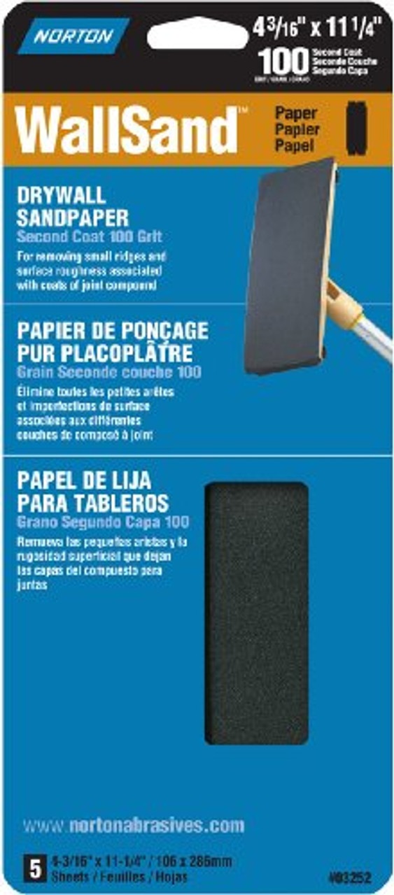 Norton 03252 Wallsand 100D Grit Die-Cut Drywall Screen Sanding Sheet, 4-3/16-Inch Wide x 11-Inch Long, 5-Pack
