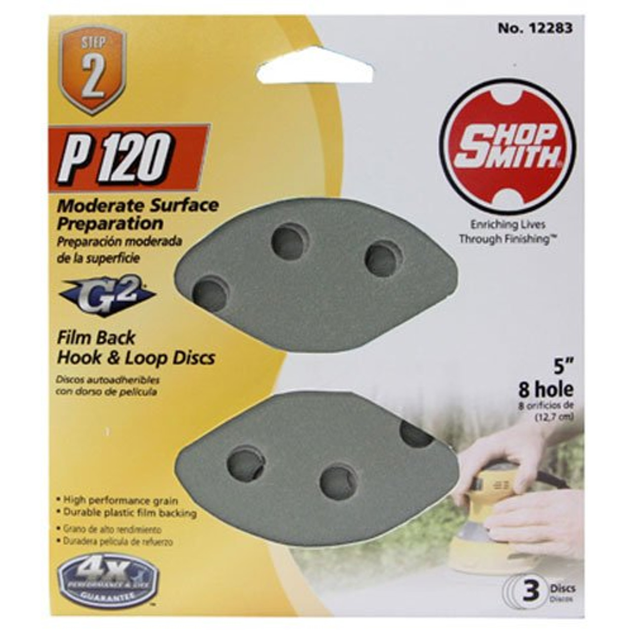 Shopsmith 12283 3 Pack, 5 -Inch, 8 Hole, 120 Grit, Hook and Loop Sanding Disc