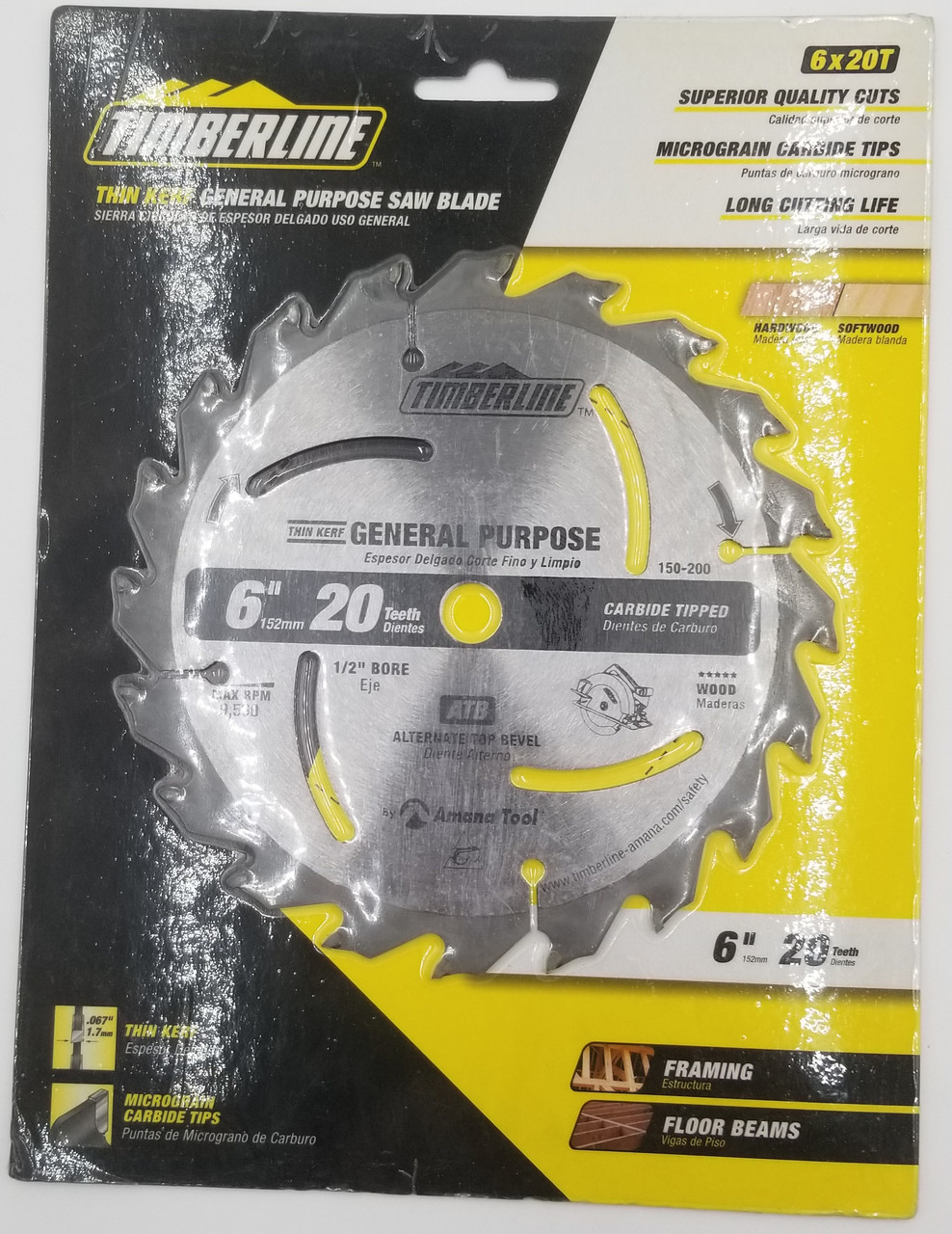 Timberline 150-200 Thin Kerf General Purpose Carbide Blade, 20T x 6"