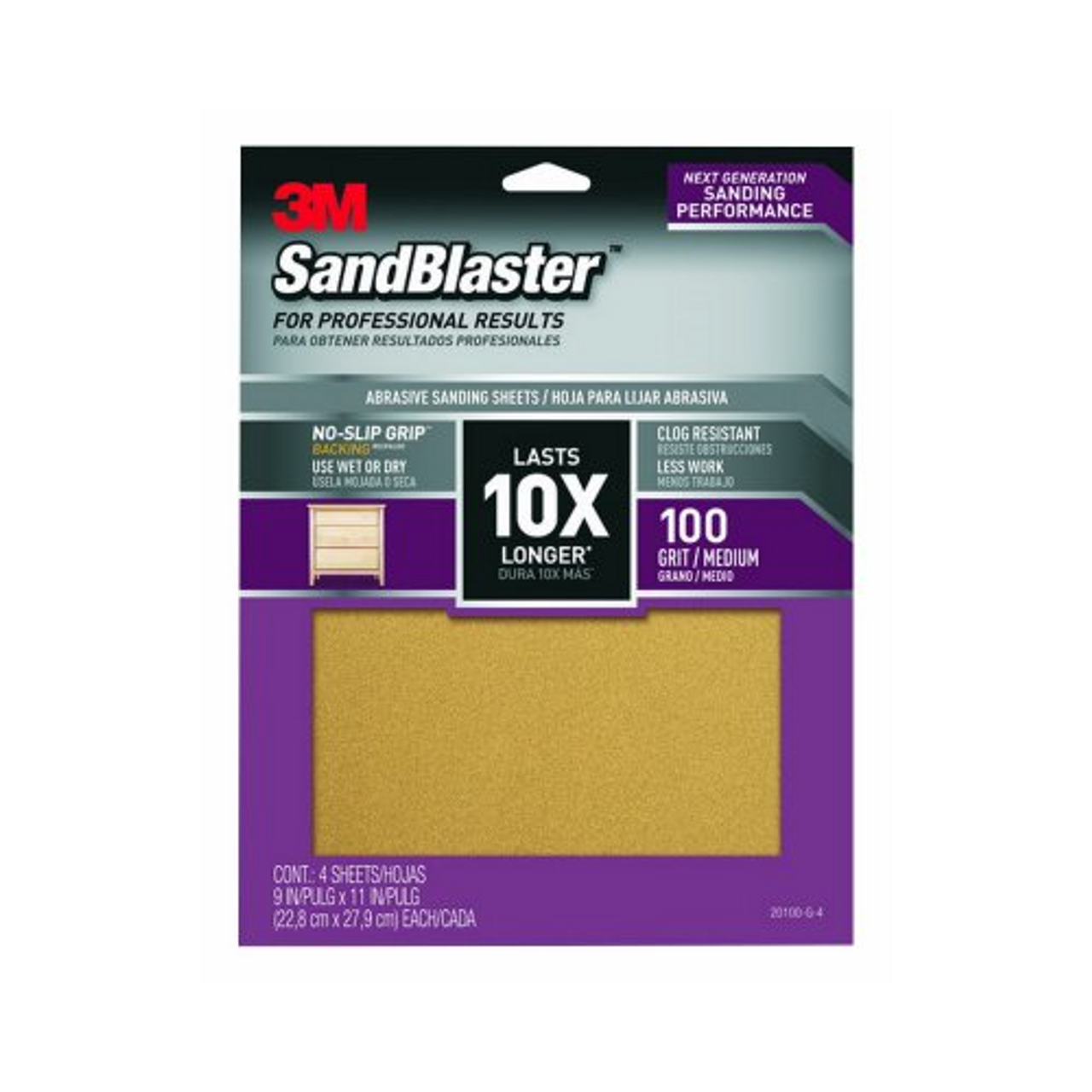 3M Company 20100-G-4 4PK 9x11 100G Sandpaper