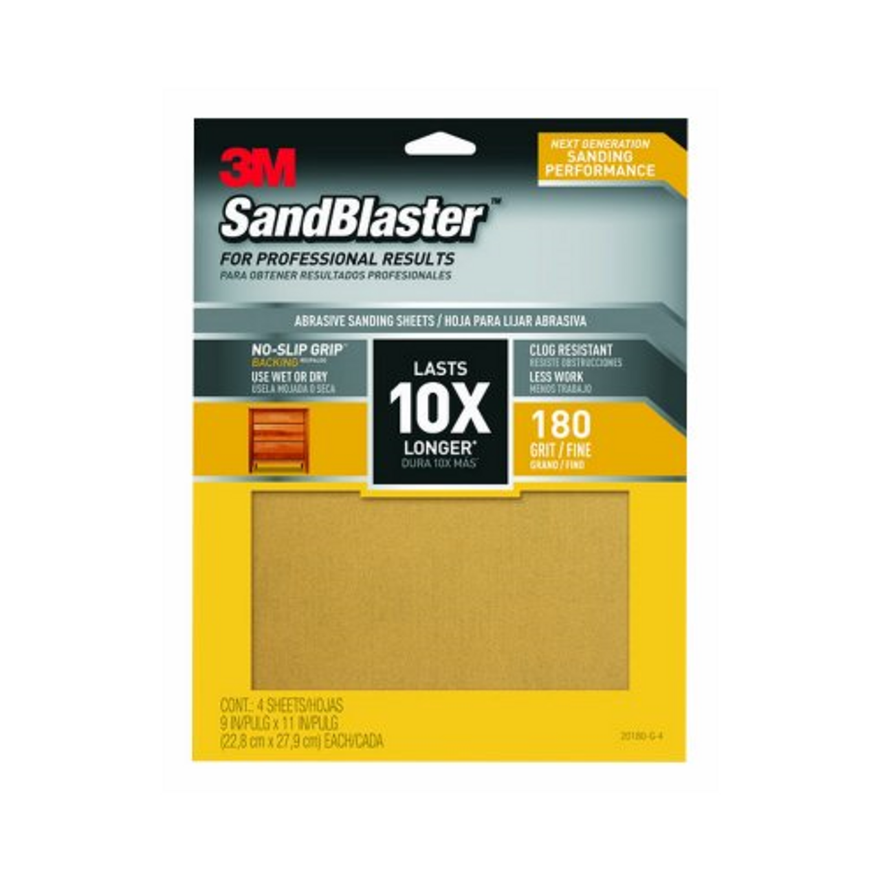 3M Company 20180-G-4 4PK 9x11 180G Sandpaper