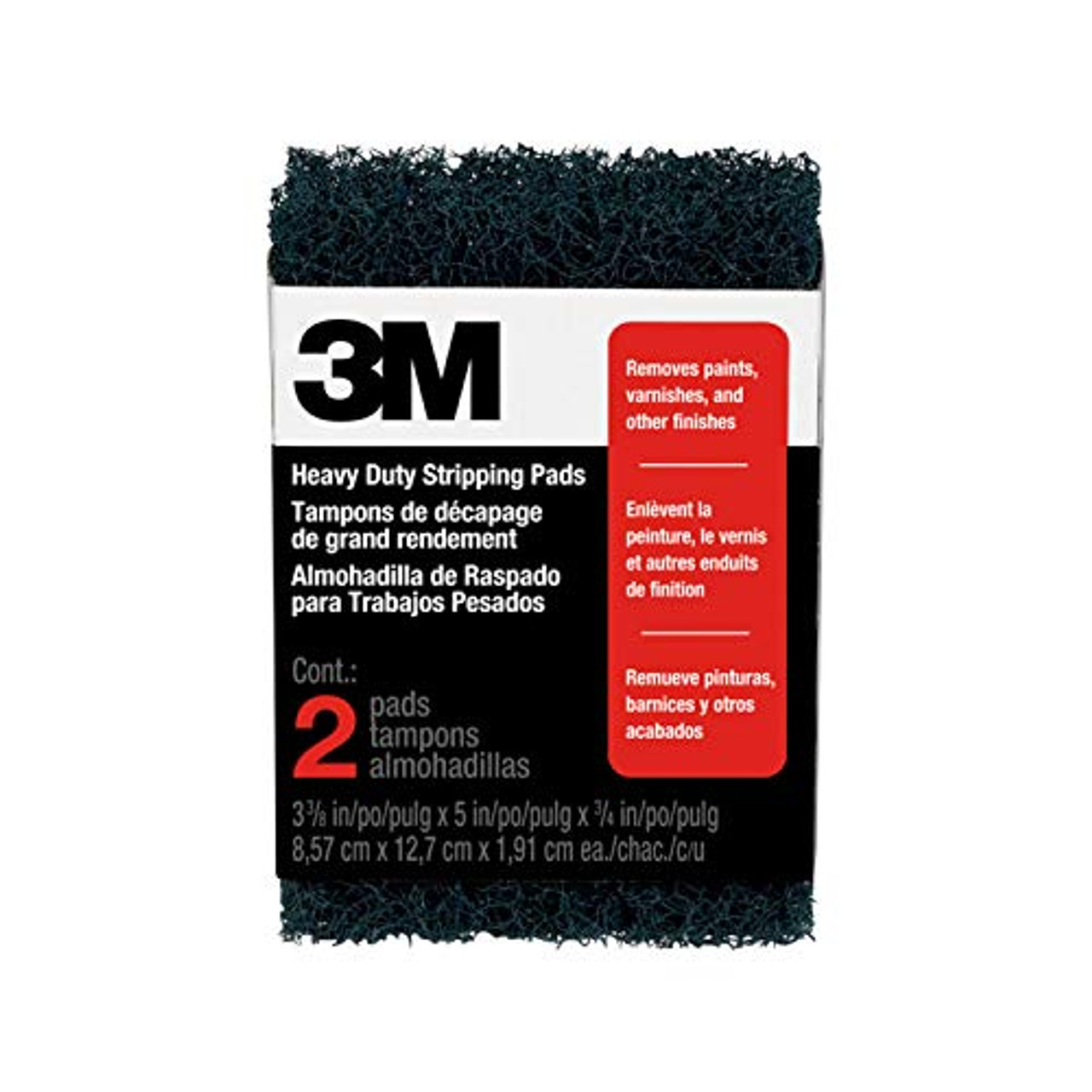 3M Heavy Duty Stripping Pads, 3.375-Inch by 5-Inch by .75-Inch, 2-Pack