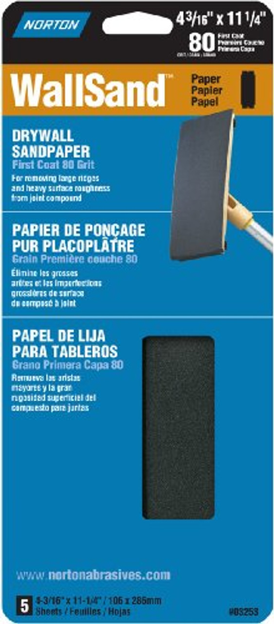 Norton 03253 Wallsand 80D Grit Die-Cut Drywall Screen Sanding Sheet, 4-3/16-Inch Wide x 11-Inch Long, 5-Pack