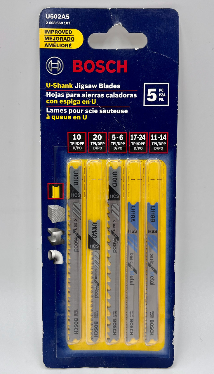 Bosch U502A5 U-Shank Assortment Jigsaw Blade Pack, 5 Pack