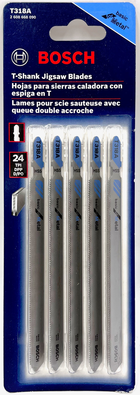Bosch T318A T-Shank 24 TPI Metal Jig Saw Blades (5 Piece), 5-1/4" Length