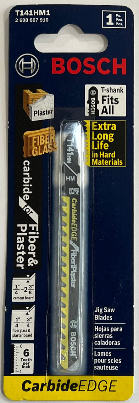 Bosch T141HM1 1-Piece 4 In. 6 TPI Carbide-Tipped Special for Fiber and Plaster T-Shank Jig Saw Blades Bosch T141HM1 1-Piece 4 In. 6 TPI Carbide-Tipped Special for Fiber and Plaster T-Shank Jig Saw Blades