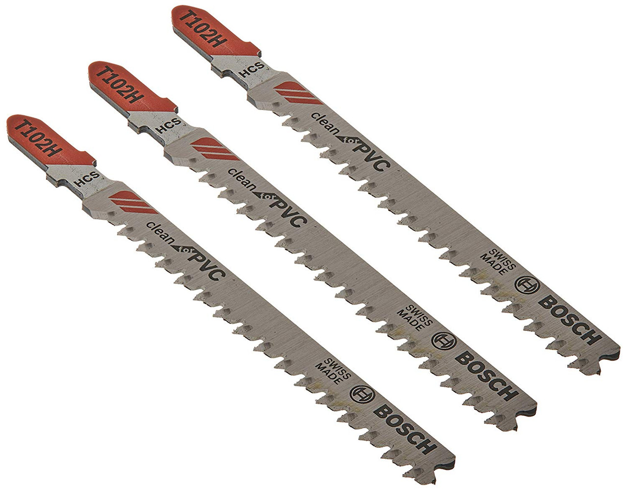 Bosch T102H 3-Piece 3 In. 10 TPI Clean for PVC High Carbon Steel Jig Saw Blades