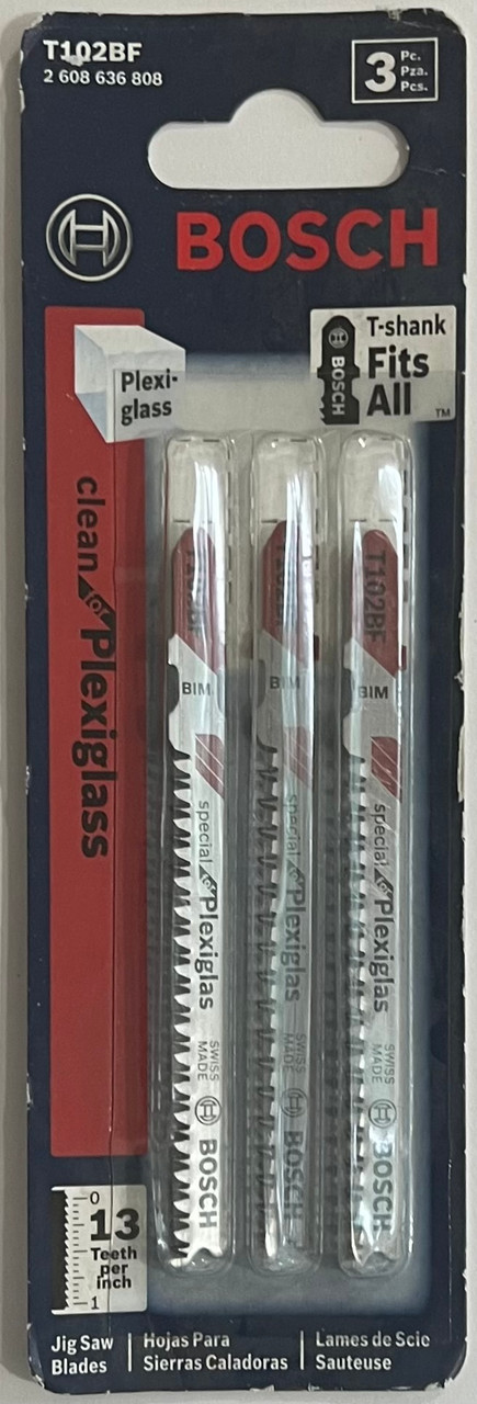 Bosch T102BF 3-Piece 2-5/8 In. 13 TPI Clean for Plexiglas Bi-Metal Jig Saw Blades