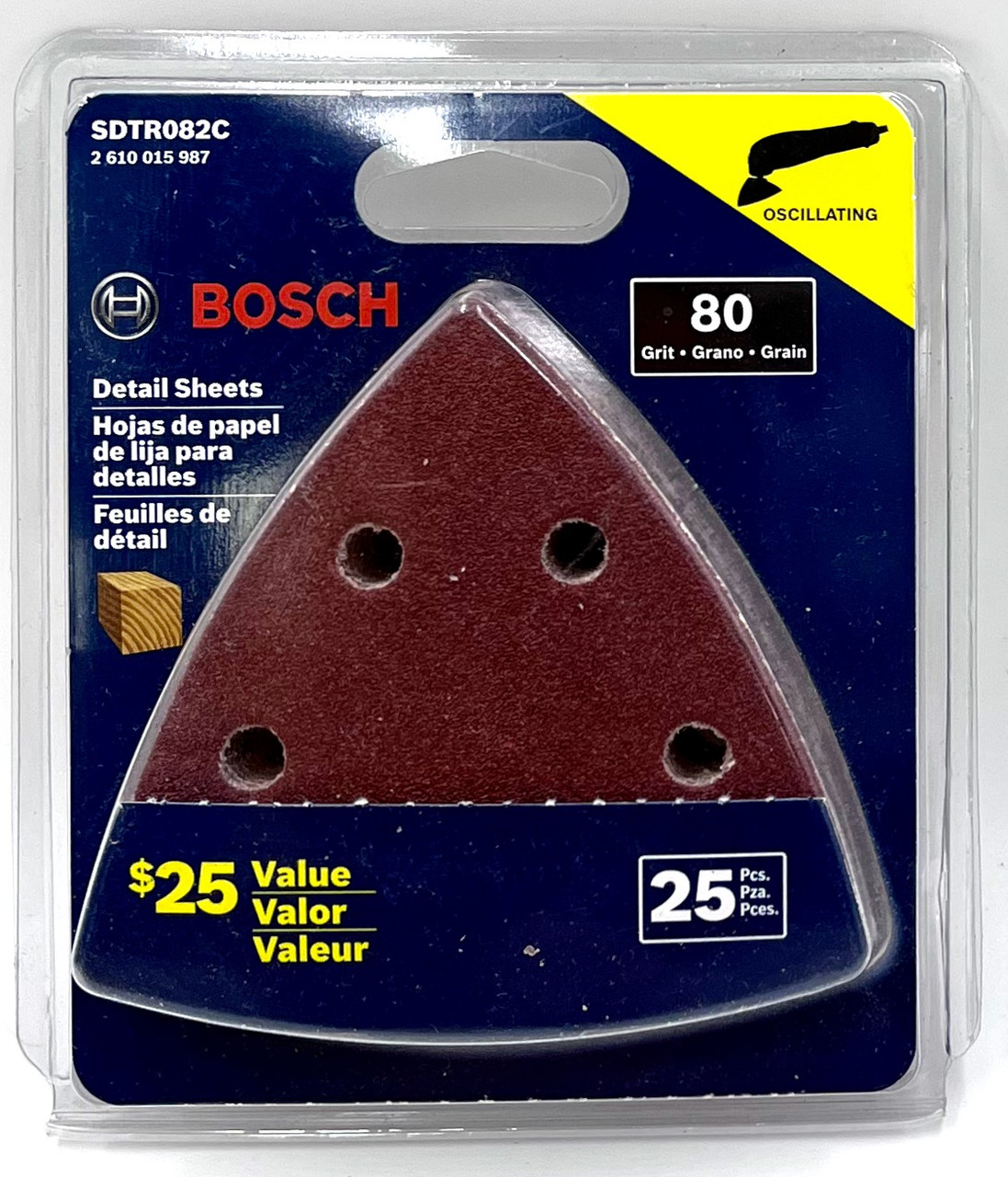 Bosch SDTR082C Sandpaper Triangle Oscillating 80G 25Pk