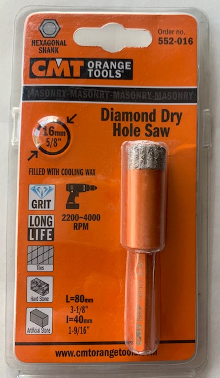 CMT DIAMOND DRY HOLE SAW 16MM, 5/8" (552-016)