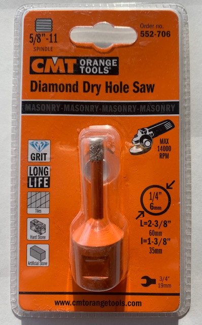 CMT Orange Tools 552-706 DIAMOND HOLE SAW S=5/8-11UNC D=1/4x3/8x2-3/8inch RH