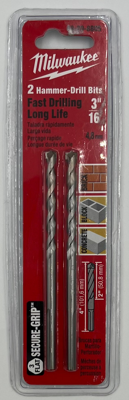 Milwaukee 48-20-8805 Hammer Drill Bit 3/16-by-2-by-4-Inch, 2-Pack