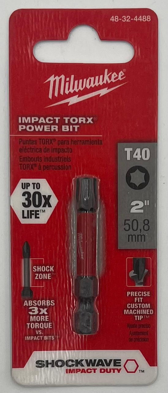 Milwaukee 48-32-4488 SHOCKWAVE Torx T40 x 2 in. L Impact Power Bit Steel 1 pc.
