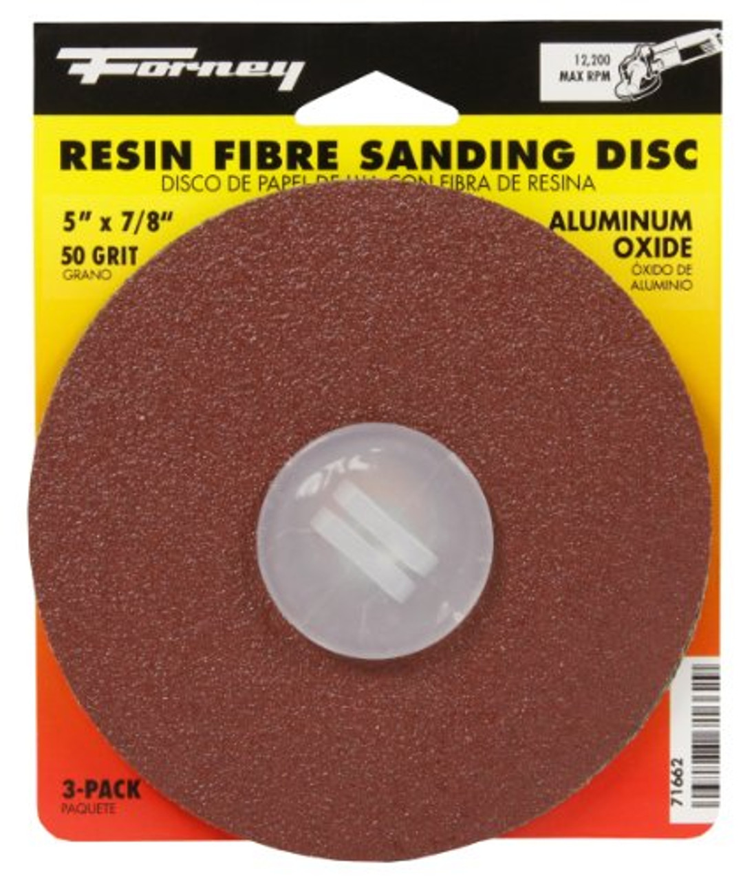 Forney 71662 Sanding Discs, Aluminum Oxide with 7/8-Inch Arbor, 5-Inch, 50-Grit, 3-Pack