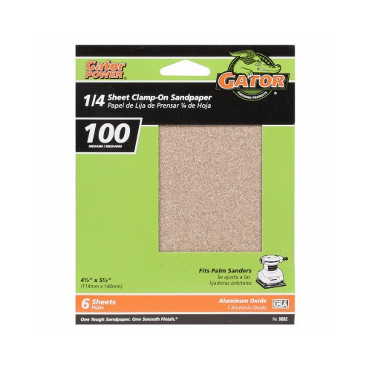 Gator (6-Sheets) 100 Grit 1/4 Sheet Clamp on Sandpaper, 4.5 Inch x 5.5 Inch #5032