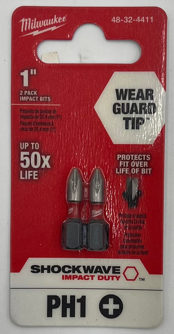 Milwaukee 48-32-4411 Shockwave Phillips #1 Insert Bits, 2-Pack