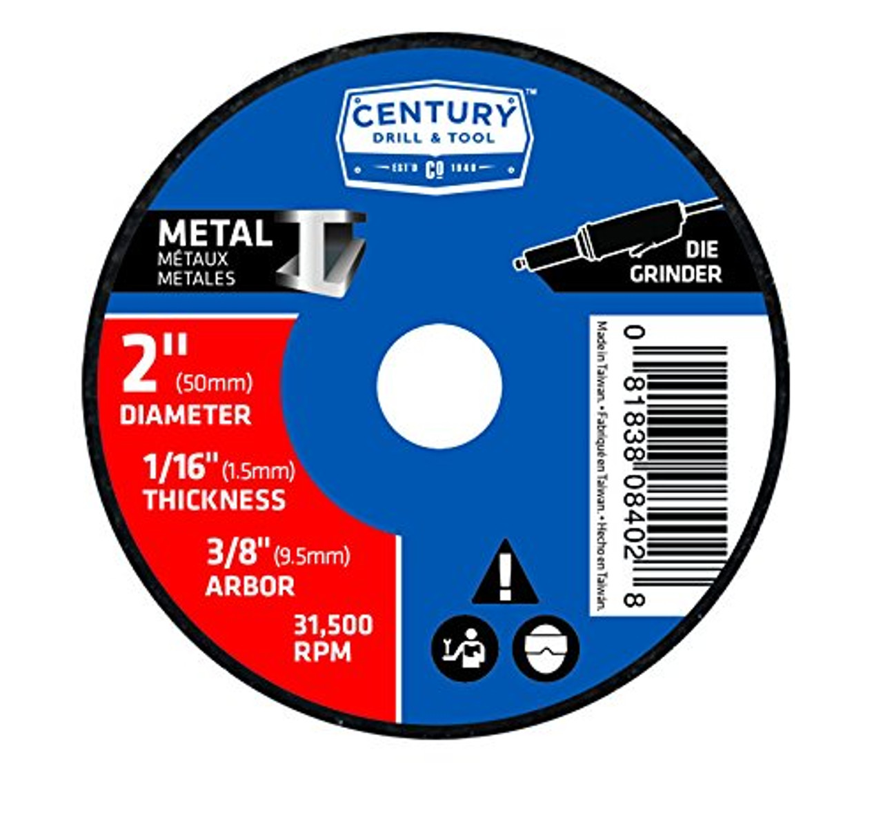 Century Drill & Tool 8402 Metal Abrasive Cutting and Grinding Wheel, 2" by 1/16"