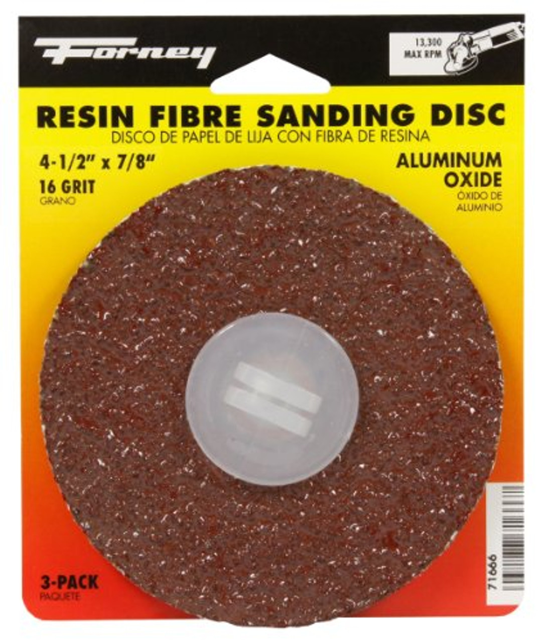 Forney 71666 Sanding Discs, Aluminum Oxide with 7/8-Inch Arbor, 4-1/2-Inch, 16-Grit, 3-Pack