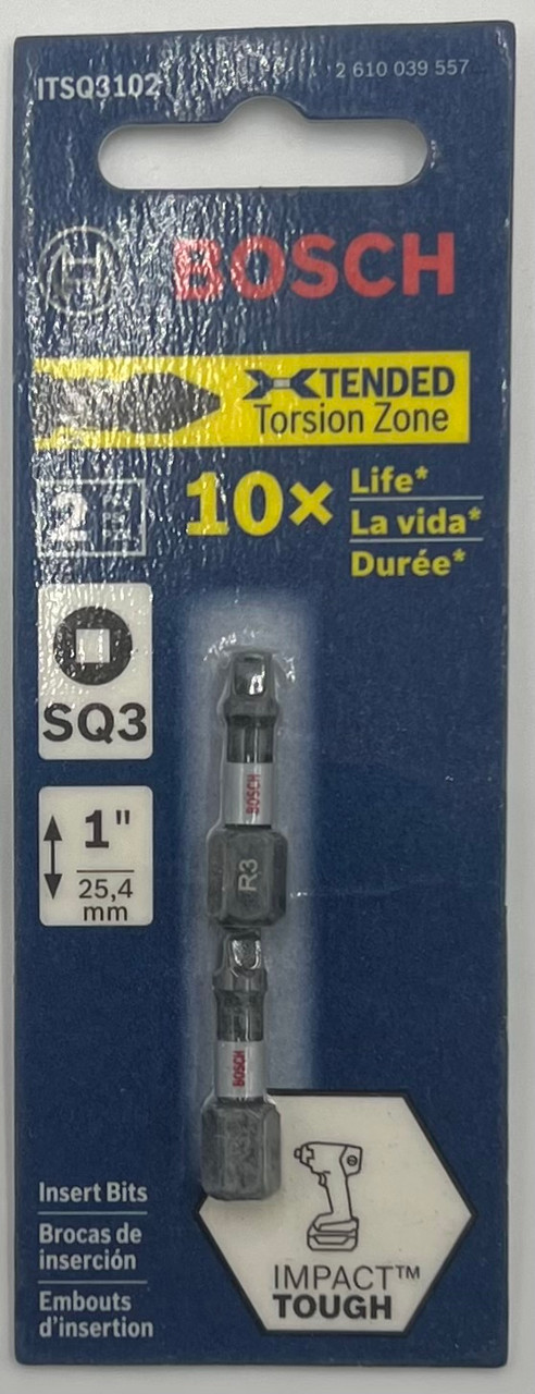 BOSCH ITSQ3102 1-Inch #3 Square Impact Tough Screwdriving Bit 2-Pack