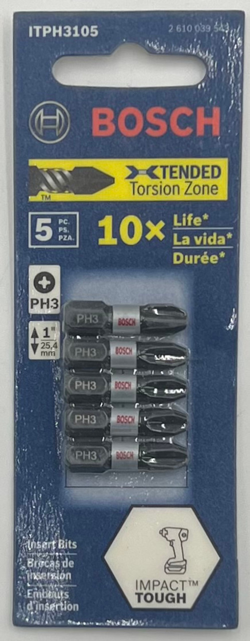 BOSCH ITPH3105 5 Pc. 1 In. Phillips #3 Impact Tough Screwdriving Bits