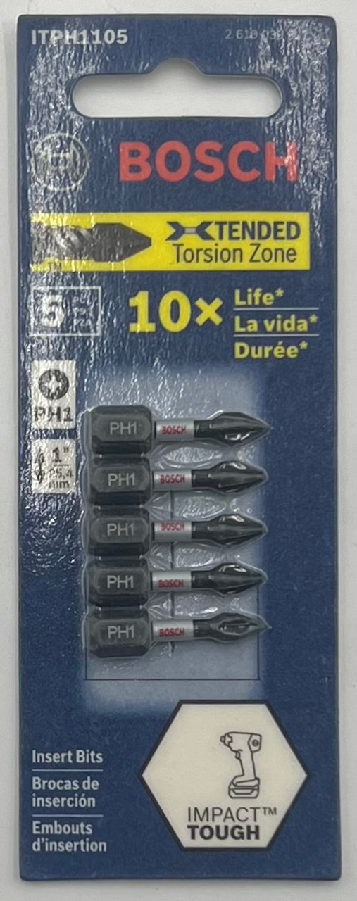 BOSCH ITPH1105 5 Pc. Impact Tough 1 In. Phillips #1 Insert Bits