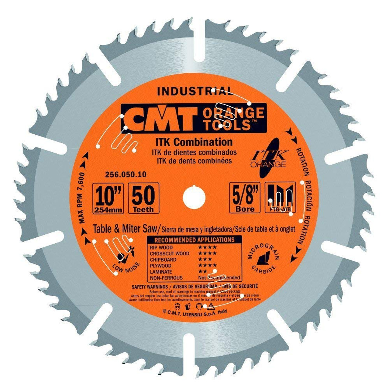 CMT 256.050.10 ITK Industrial Combination Saw Blade, 10-Inch x 50 Teeth 1FTG+4ATB Grindwith 5/8-Inch Bore