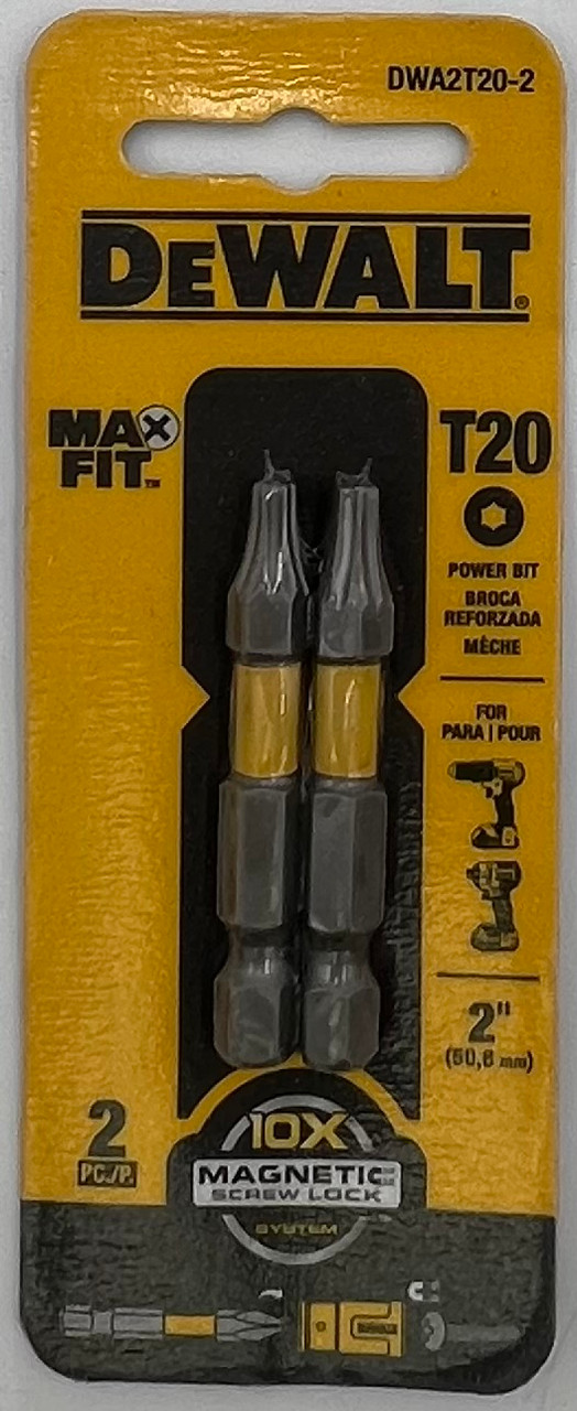 DEWALT DWA2T20-2 Power Bit Max Fit Torx T20 X 2" L S2 Tool Steel