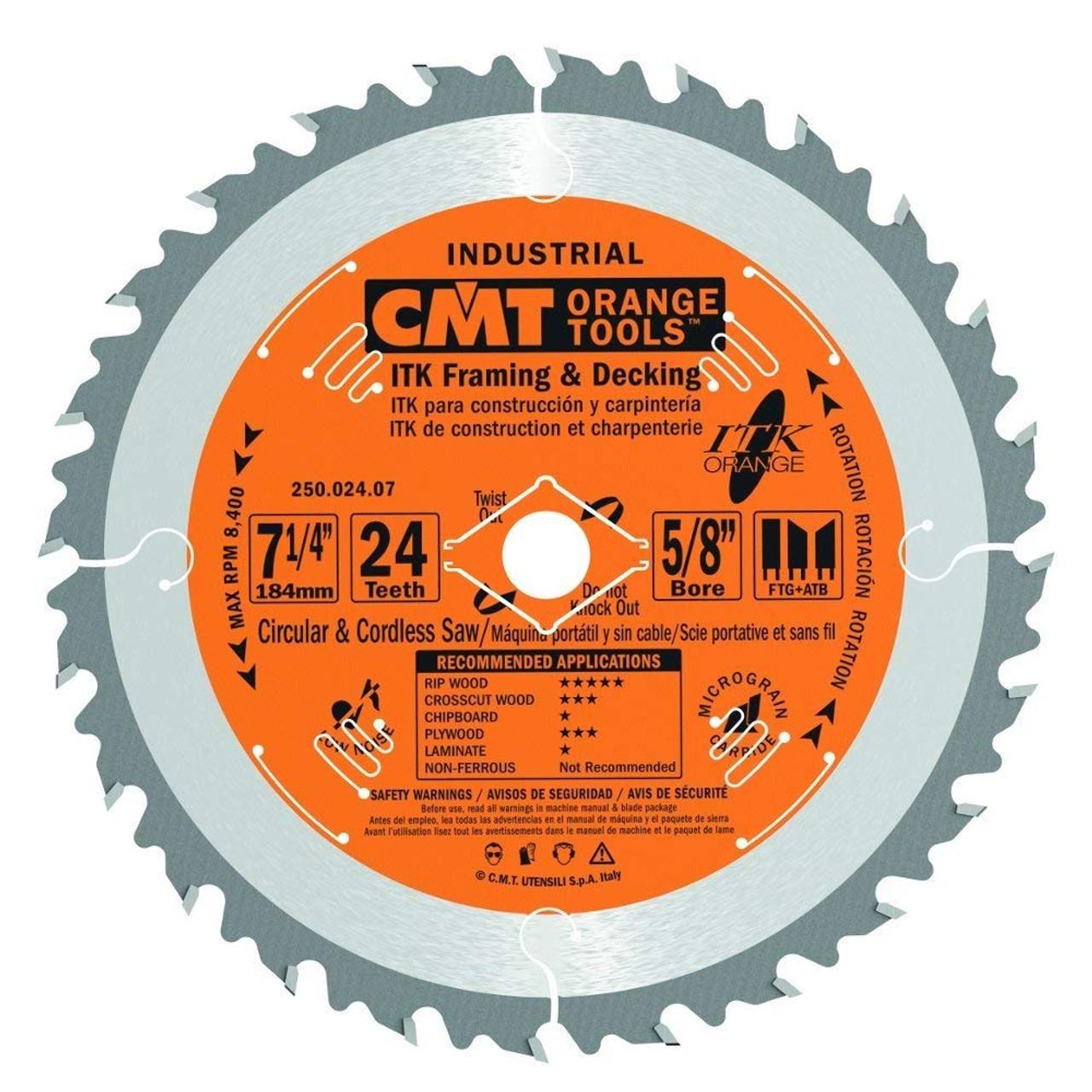 CMT 250.024.07 ITK Industrial Framing/Decking Saw Blade, 7-1/4-Inch x 24 Teeth BULK