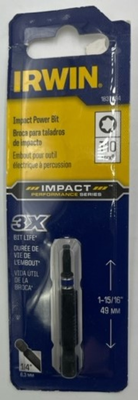 Irwin 1837494 Impact Power Bit T10 Torx, 1-15/16 inch length - 1 pack