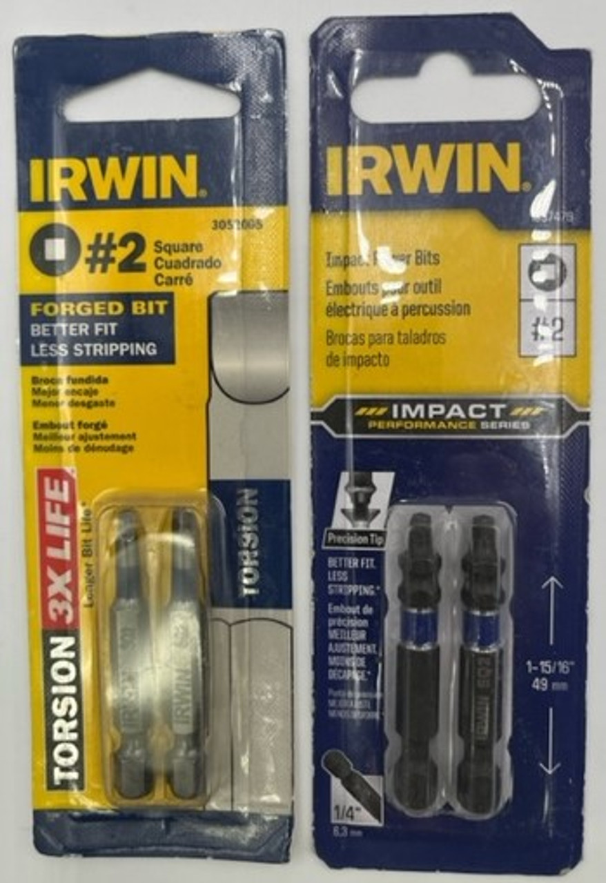 Irwin IWAF32SQ22 Square Impact Power Insert Bit #2 x 2 inch 1837476 - 2 pack