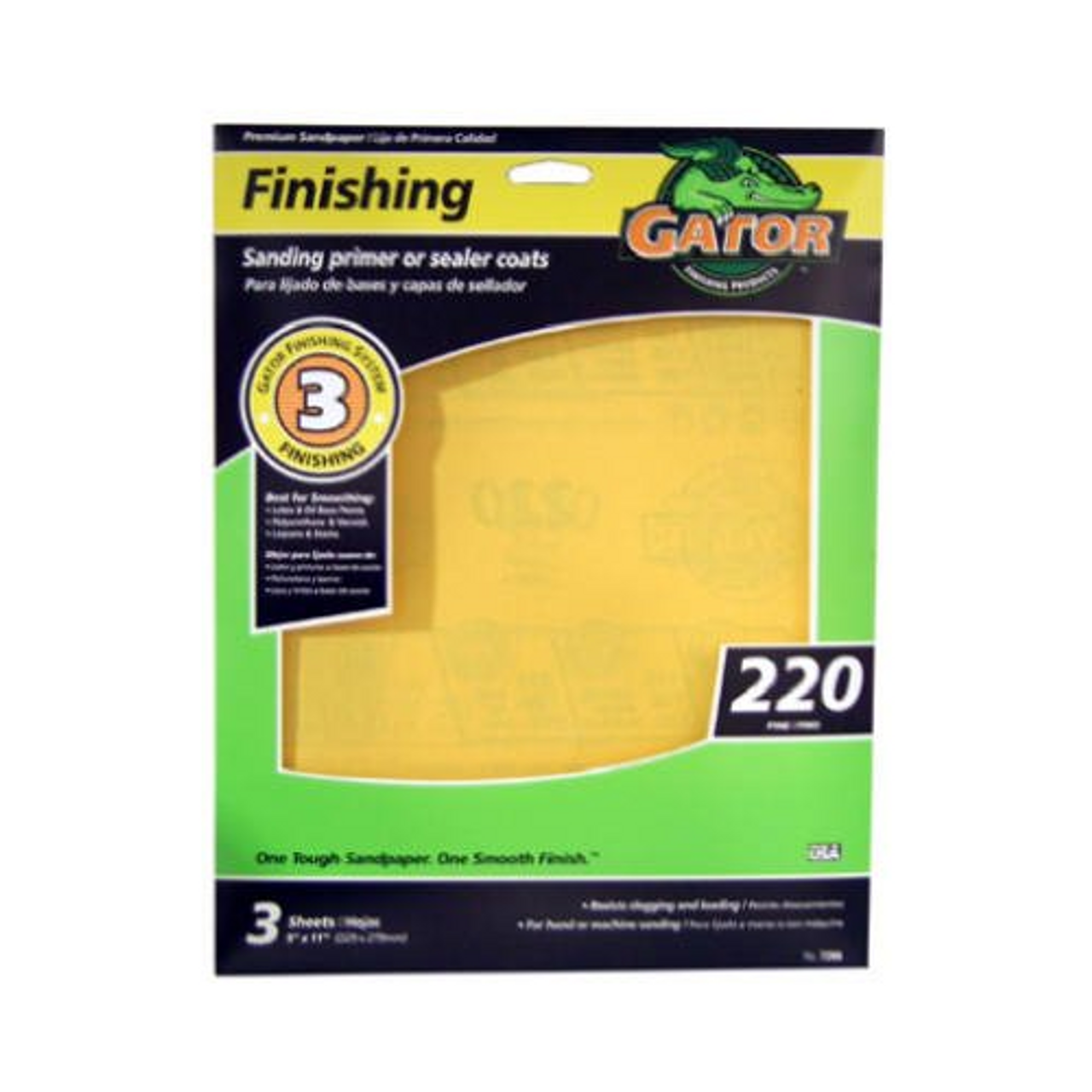 Gator (7266) 220 Grit Very Fine Sanding Sheets, 9" x 11" - 1 Pack of 3 Sheets