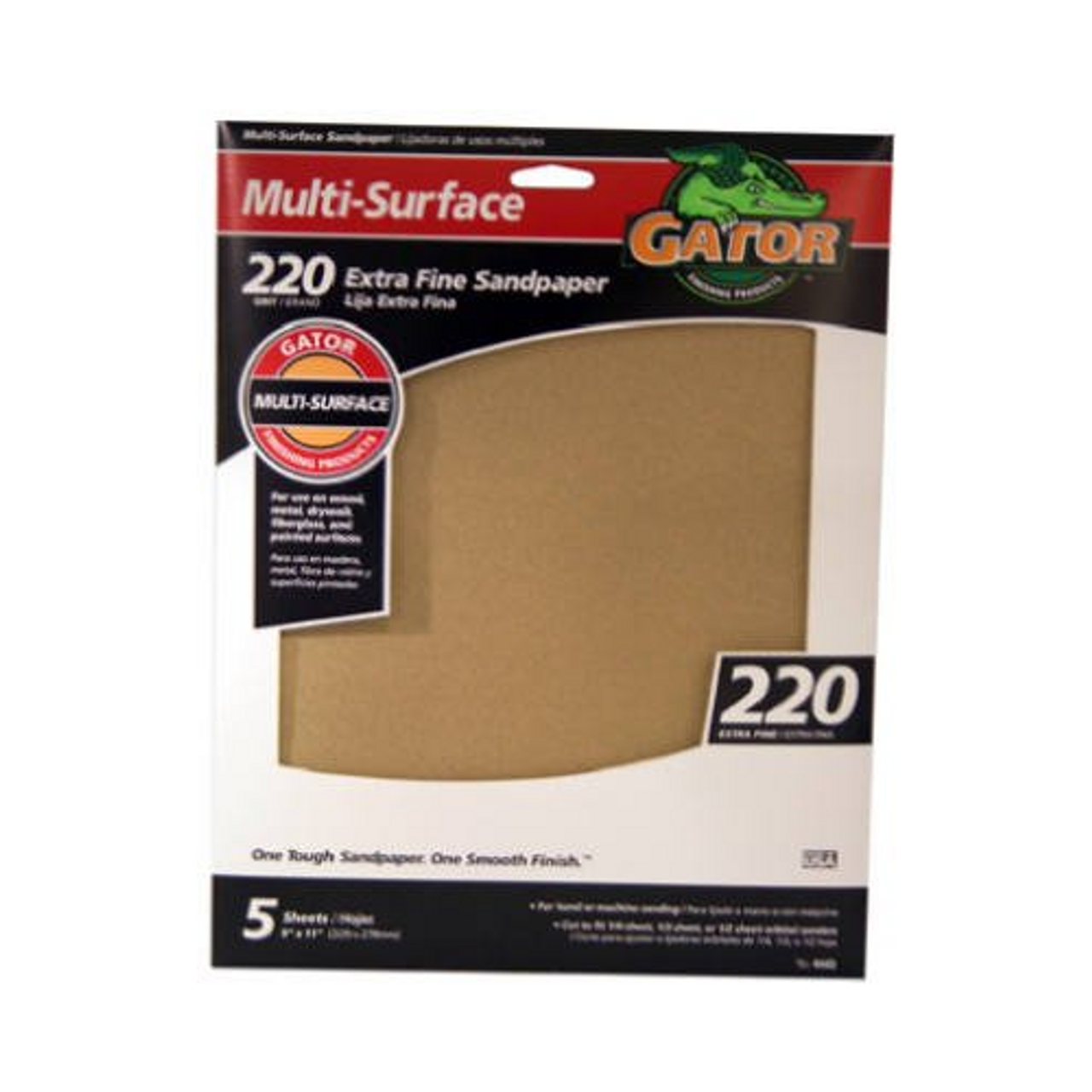 Gator (4443) 220 Very Fine Grit 9-Inch x 11-Inch Sandpaper - 1 Pack of 5 Sheets