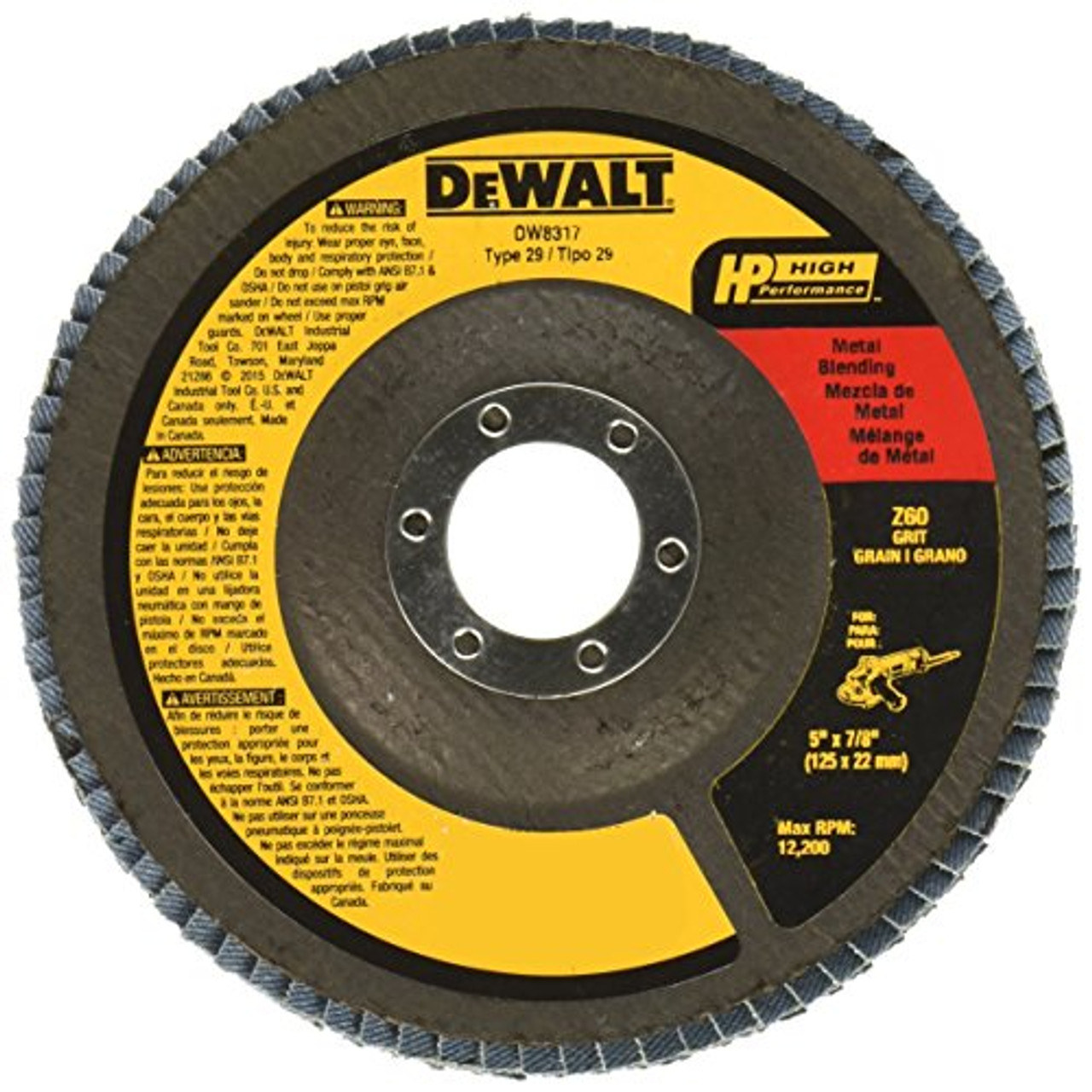 DEWALT DW8317 5-Inch by 7/8-Inch 60 Grit Zirconia Angle Grinder Flap Disc