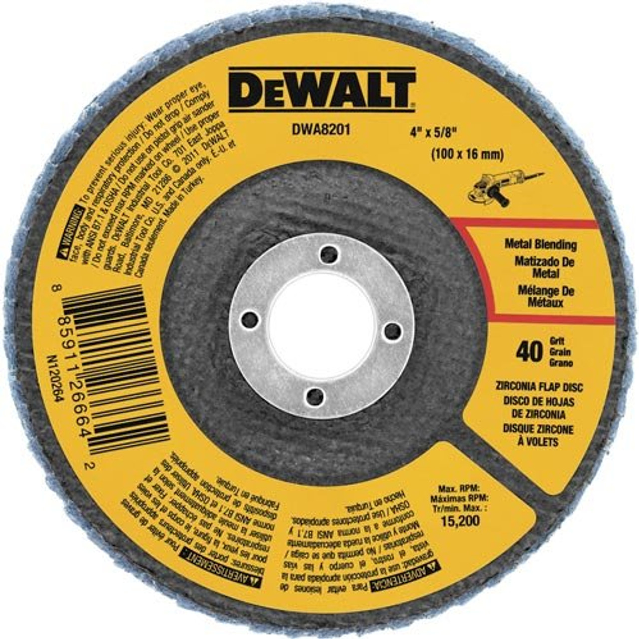 DEWALT DWA8201 40 Grit Zirconia T29 Flap Disc, 4-Inch X 5/8-Inch