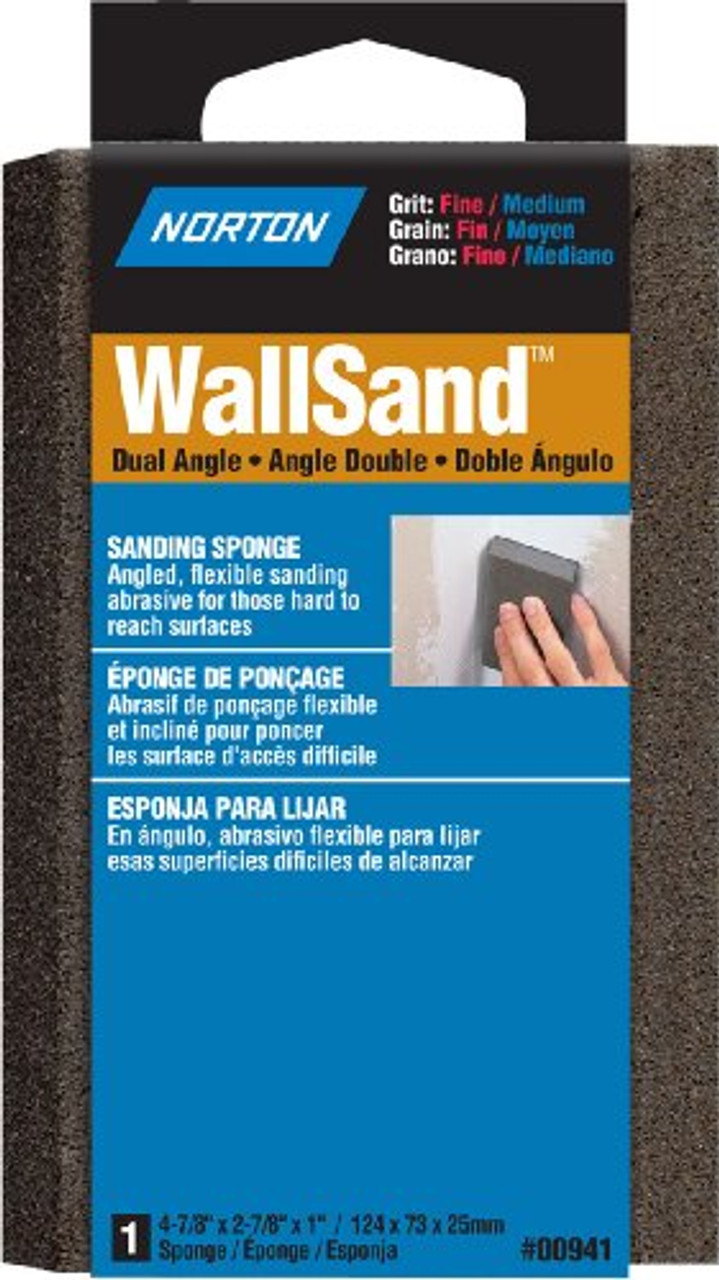 Norton 00941 WallSand Two Angle Sanding Sponge Fine Grit, Medium 4-7/8" x 2-7/8" x 1"