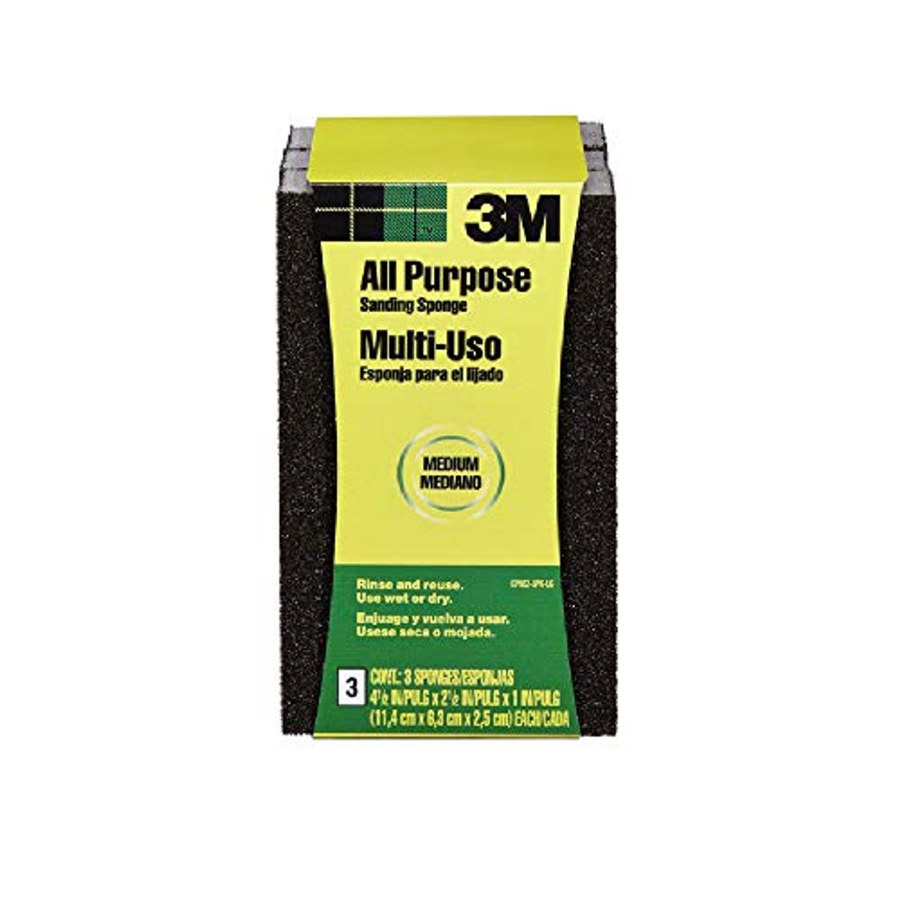 3M (CP002-3PK-LG) Medium General Purpose Sanding Sponge (1 Pack with 3 Sponges)