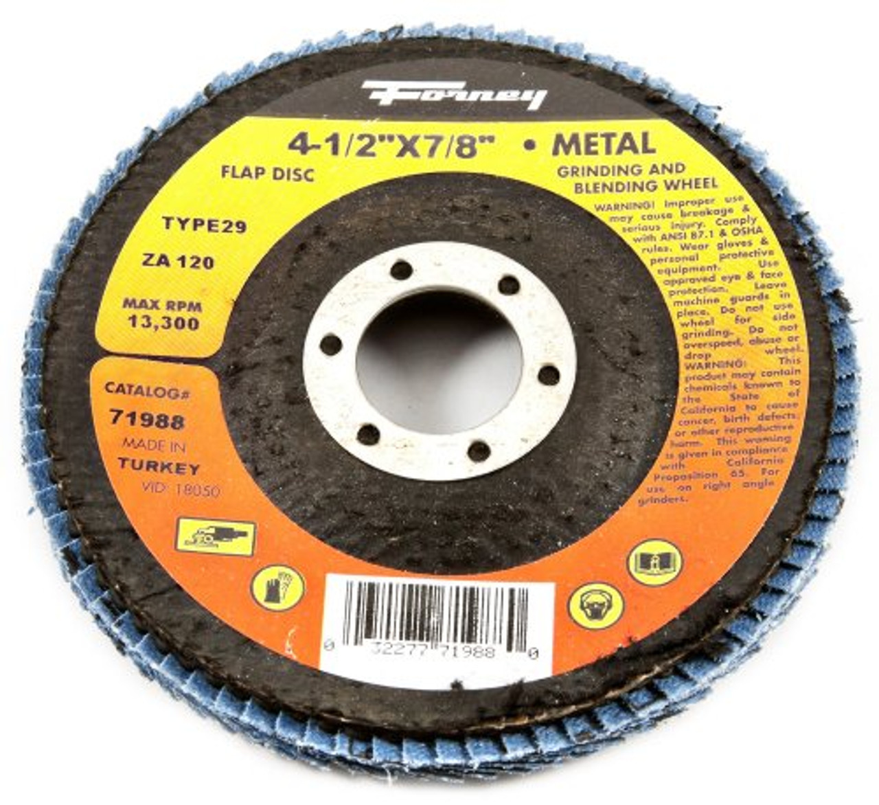 Forney 71986 Flap Disc, Type 29 Blue Zirconia with 7/8-Inch Arbor, 60-Grit, 4-1/2-Inch
