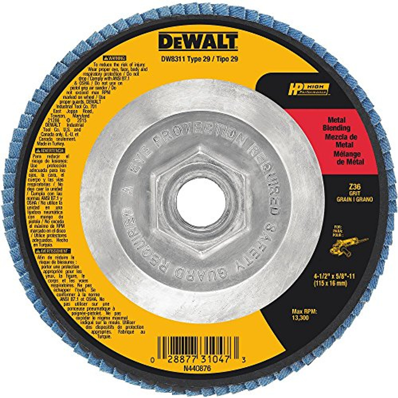 DEWALT DW8311 4-1/2-Inch by 5/8-Inch-11 36 Grit Zirconia Angle Grinder Flap Disc