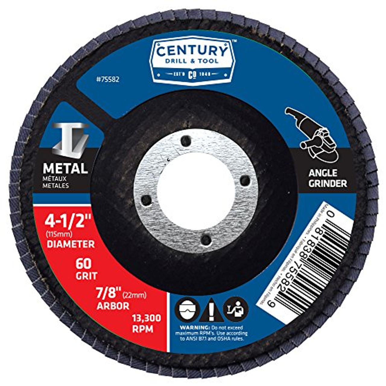 Century Drill & Tool 75582 Zirconia Flap Disc, 4-1/2