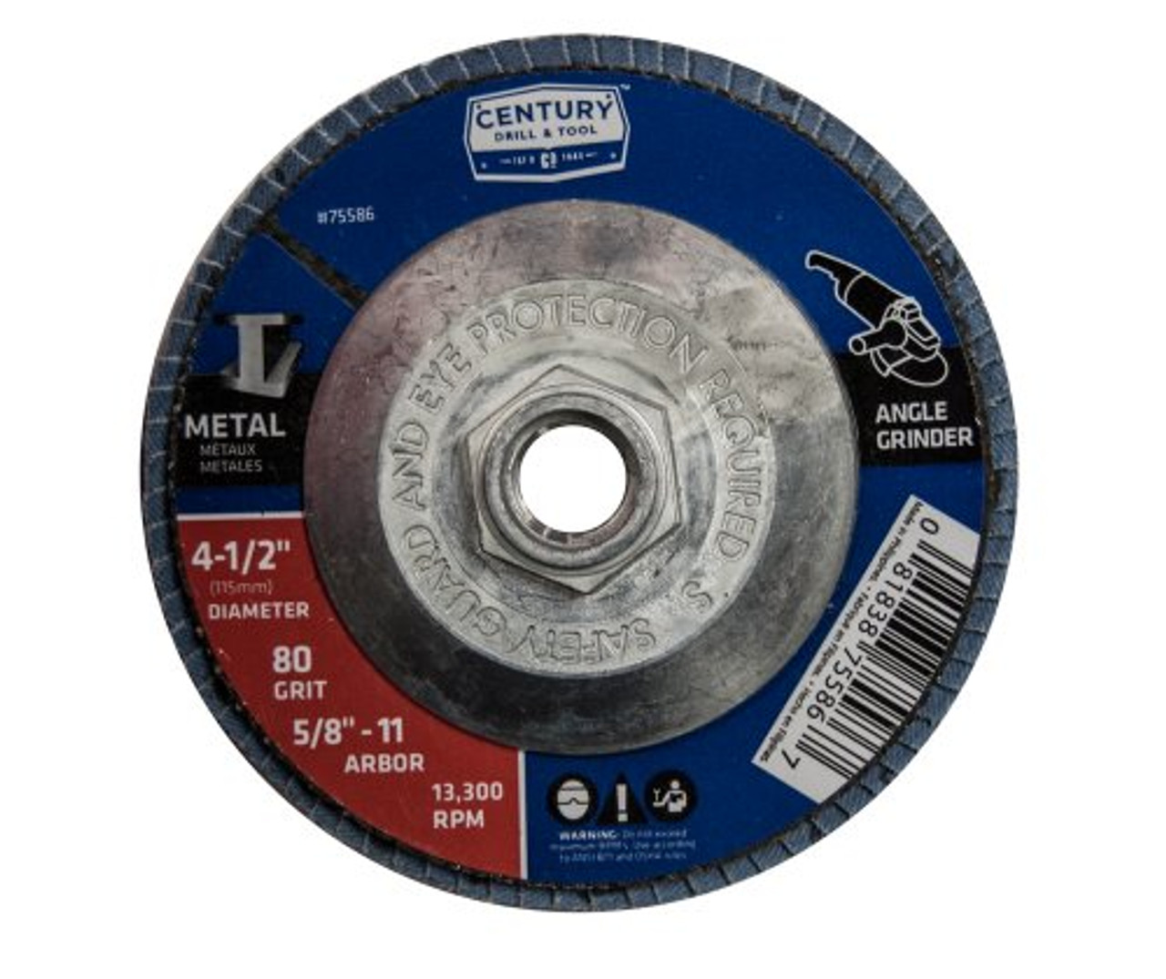 Century Drill & Tool 75586 Zirconia Flap Disc, 4-1/2