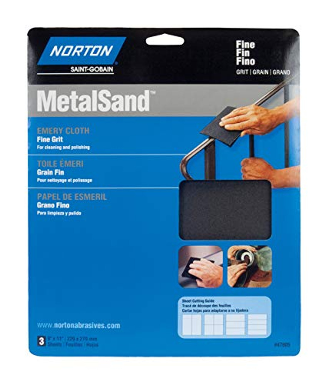 Norton (47820) MetalSand 11 in. L x 9 in. W, 100 Grit Emery Cloth, 1-Pack/3-Sheets
