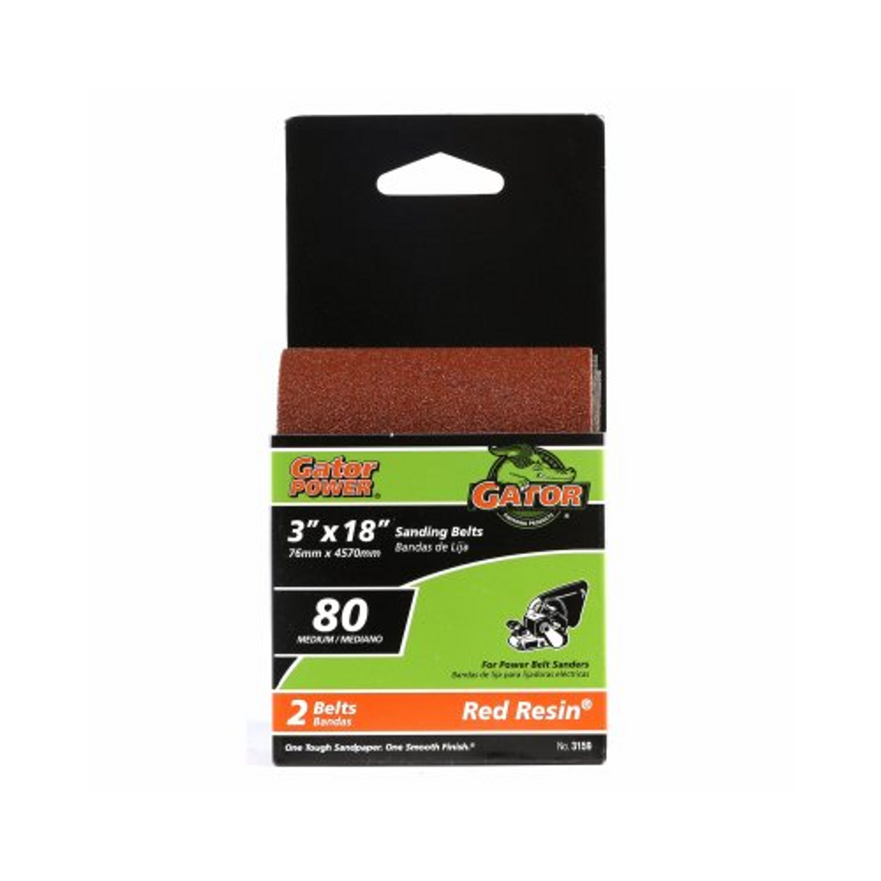 Gator (3159), 2 Pack, 3" x 18", 80 Grit, Aluminum Oxide, Sanding Belts