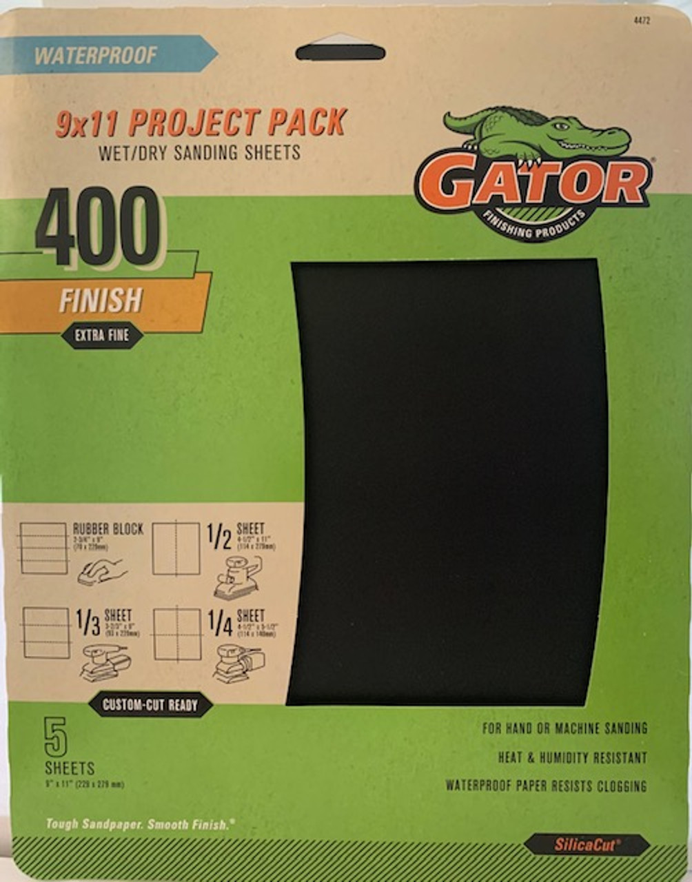 Gator (4472), 400 Grit Sandpaper Sheets, 9-Inch x 11-Inch, 1-Pack/5-Sheets
